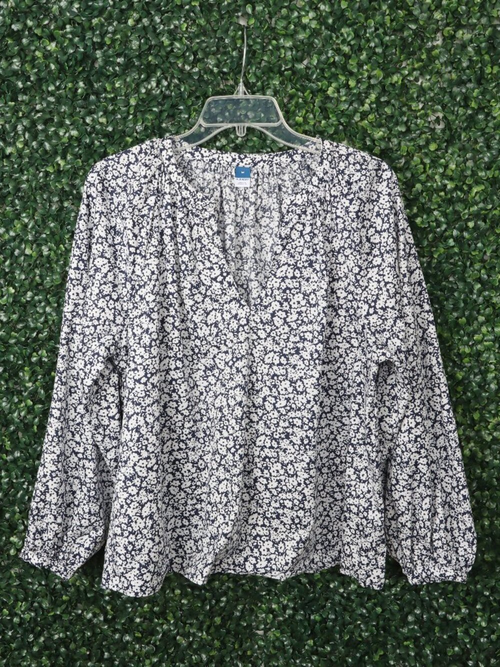 Old Navy Women's Medium Navy White Floral Long Sleeve Peasant Blouse Boho - Picture 5 of 6